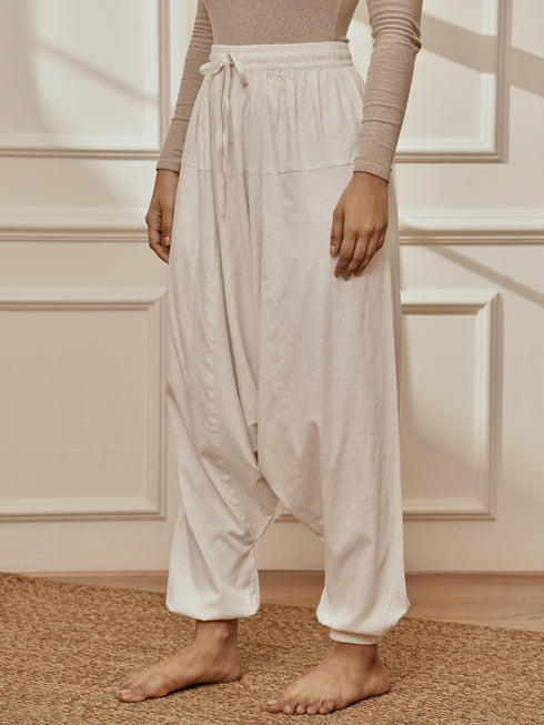 Women's White Cotton Lycra Harem Yoga Pants